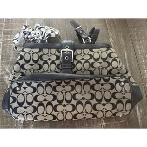 COACH Vintage Y2k Hampton Signature Canvas Shoulder Bag B/W Coach Scarf